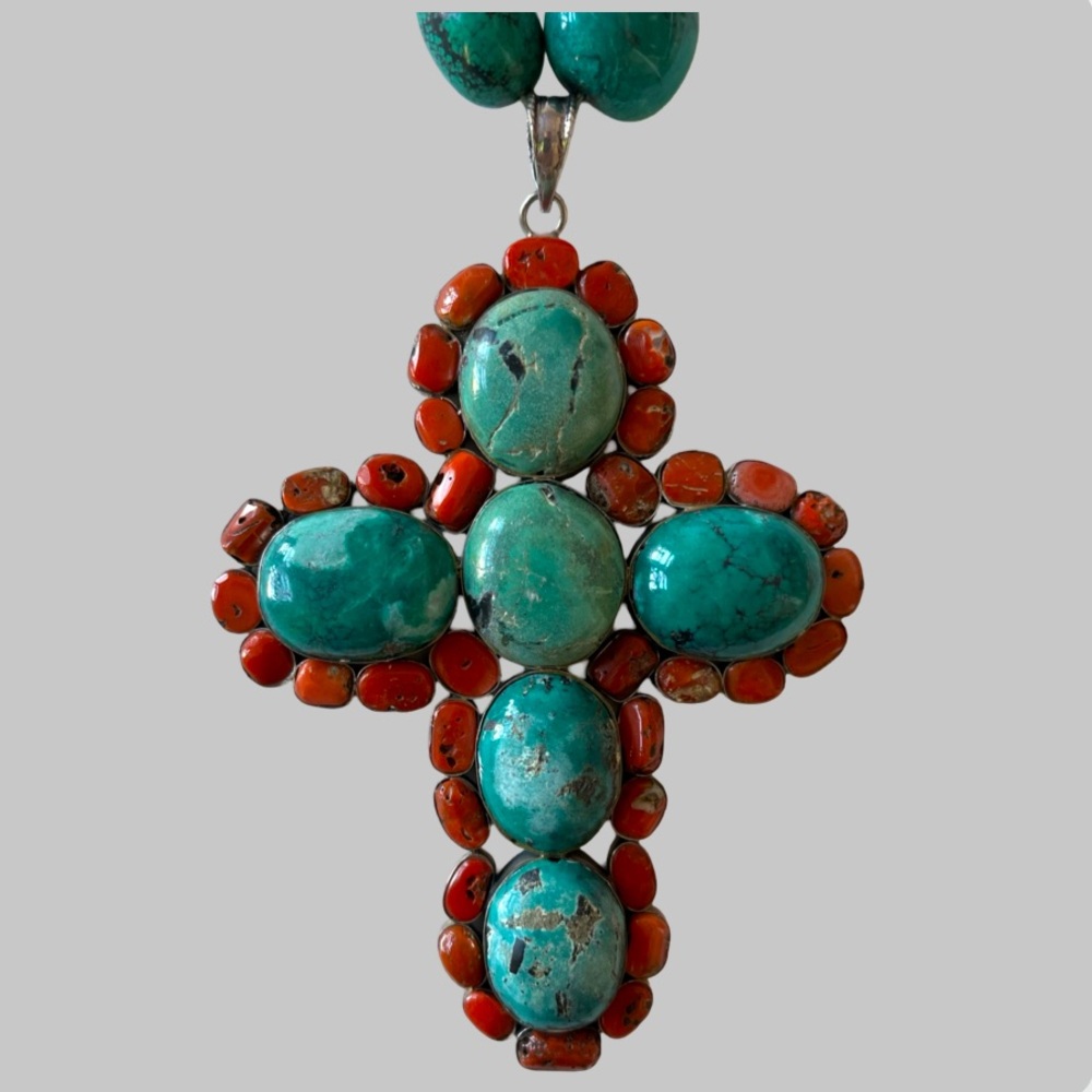 Sterling Silver Native American Large Vintage Necklace With Cross - Picture 3 of 9
